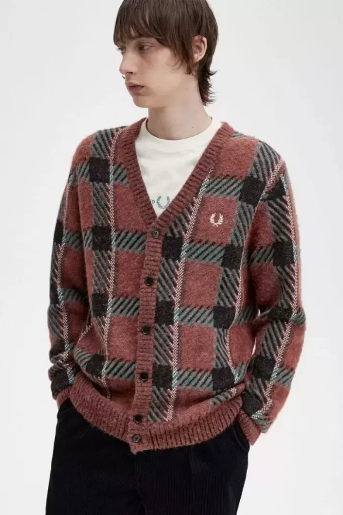 Cardigan bărbătesc cu model tartan Glitch Cardigan bărbătesc cu model tartan Glitch