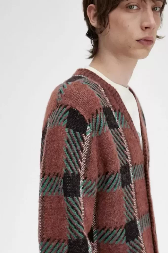 Cardigan bărbătesc cu model tartan Glitch Cardigan bărbătesc cu model tartan Glitch