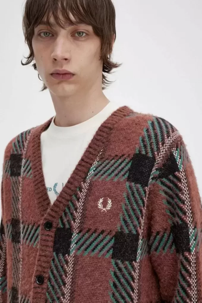 Cardigan bărbătesc cu model tartan Glitch Cardigan bărbătesc cu model tartan Glitch