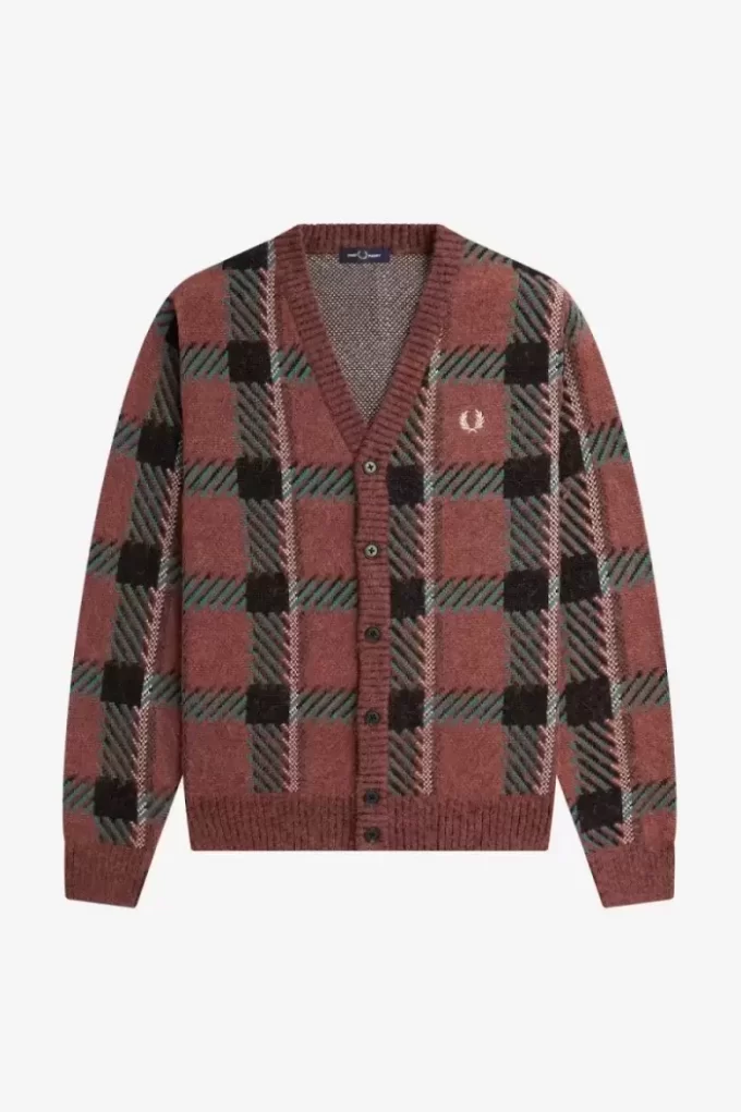 Cardigan bărbătesc cu model tartan Glitch Cardigan bărbătesc cu model tartan Glitch