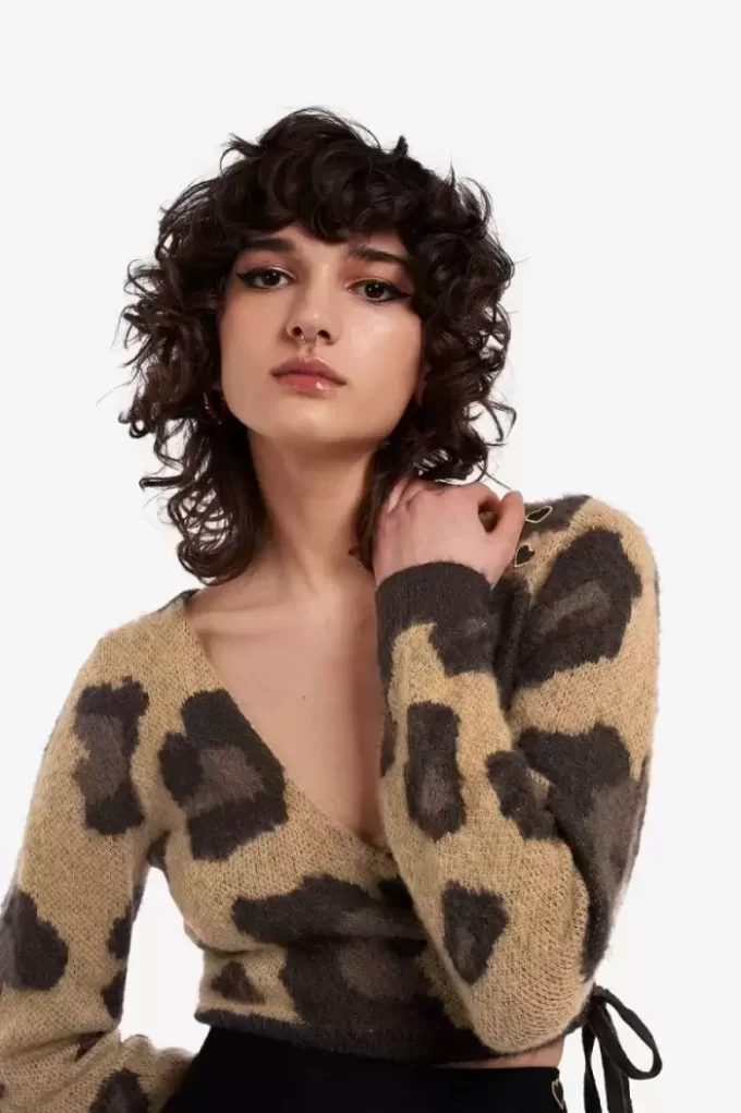 Cardigan cu imprimeu leopard pentru femei Cardigan cu imprimeu leopard pentru femei