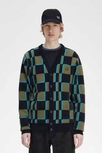 Cardigan Glitch Chequerboard pentru bărbați