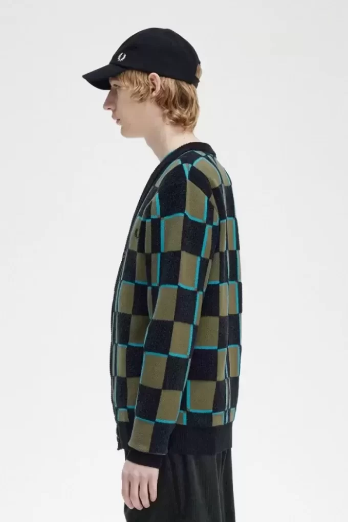 Cardigan Glitch Chequerboard pentru bărbați Cardigan Glitch Chequerboard pentru bărbați