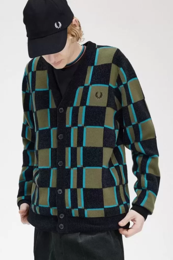 Cardigan Glitch Chequerboard pentru bărbați Cardigan Glitch Chequerboard pentru bărbați