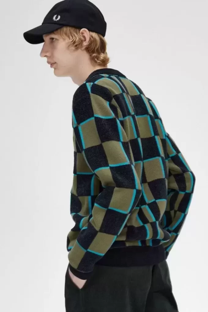 Cardigan Glitch Chequerboard pentru bărbați Cardigan Glitch Chequerboard pentru bărbați