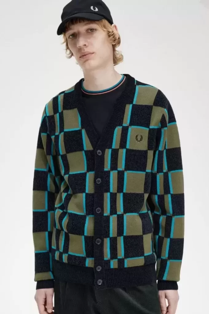 Cardigan Glitch Chequerboard pentru bărbați Cardigan Glitch Chequerboard pentru bărbați