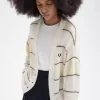 Cardigan tricotat cu dungi și deschidere pentru femei Cardigan tricotat cu dungi și deschidere pentru femei
