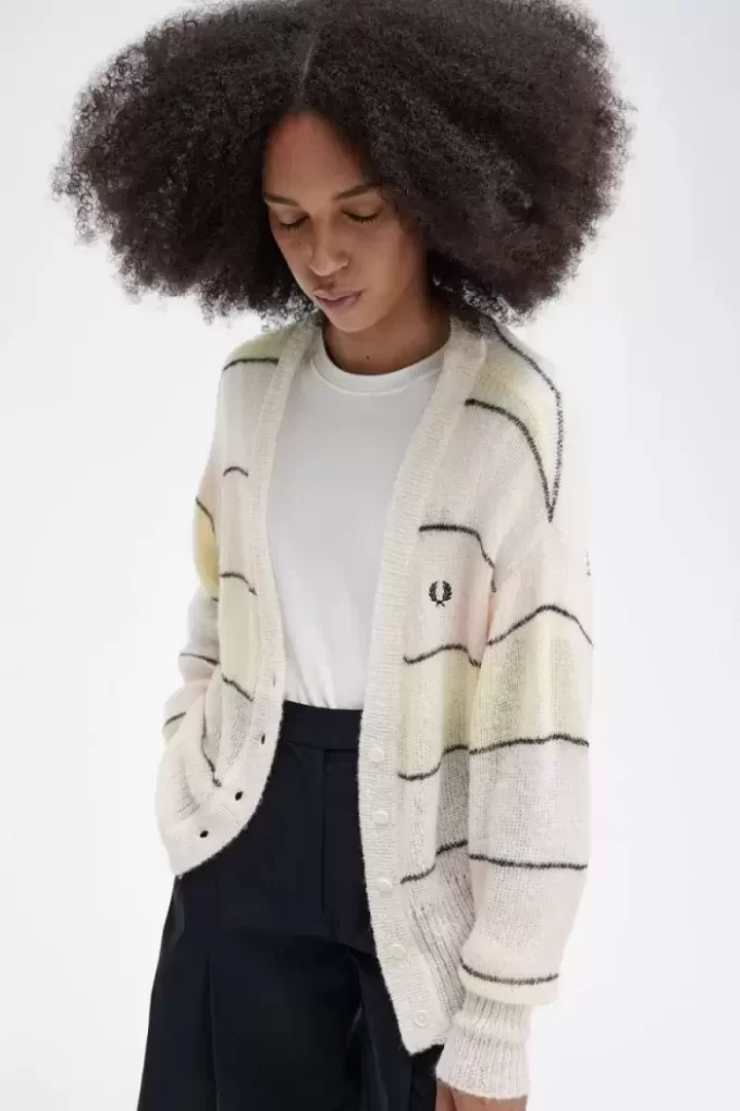 Cardigan tricotat cu dungi și deschidere pentru femei Cardigan tricotat cu dungi și deschidere pentru femei