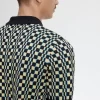 Cămașă bărbătească tricotată cu model Glitch Chequerboard Cămașă bărbătească tricotată cu model Glitch Chequerboard