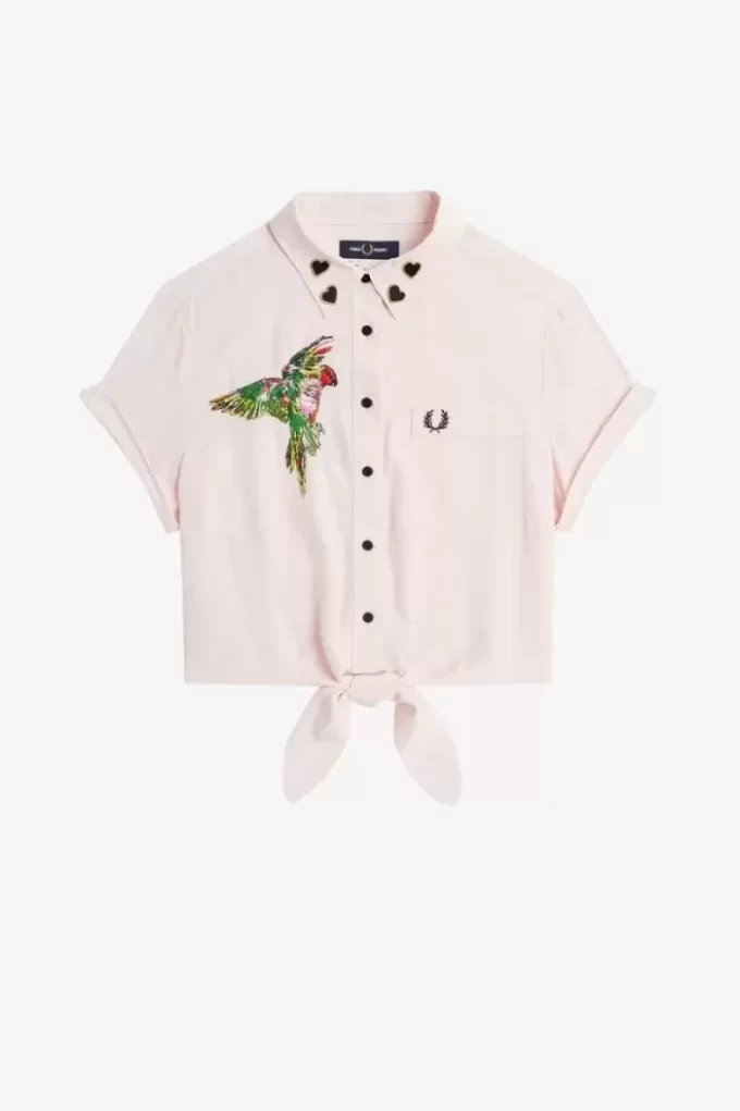 Cămașă de damă cu nodă în față și broderie Cămașă de damă cu nodă în față și broderie