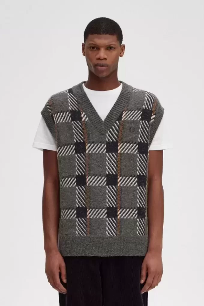Maieuri tricotate cu model tartan glitch pentru bărbați Maieuri tricotate cu model tartan glitch pentru bărbați