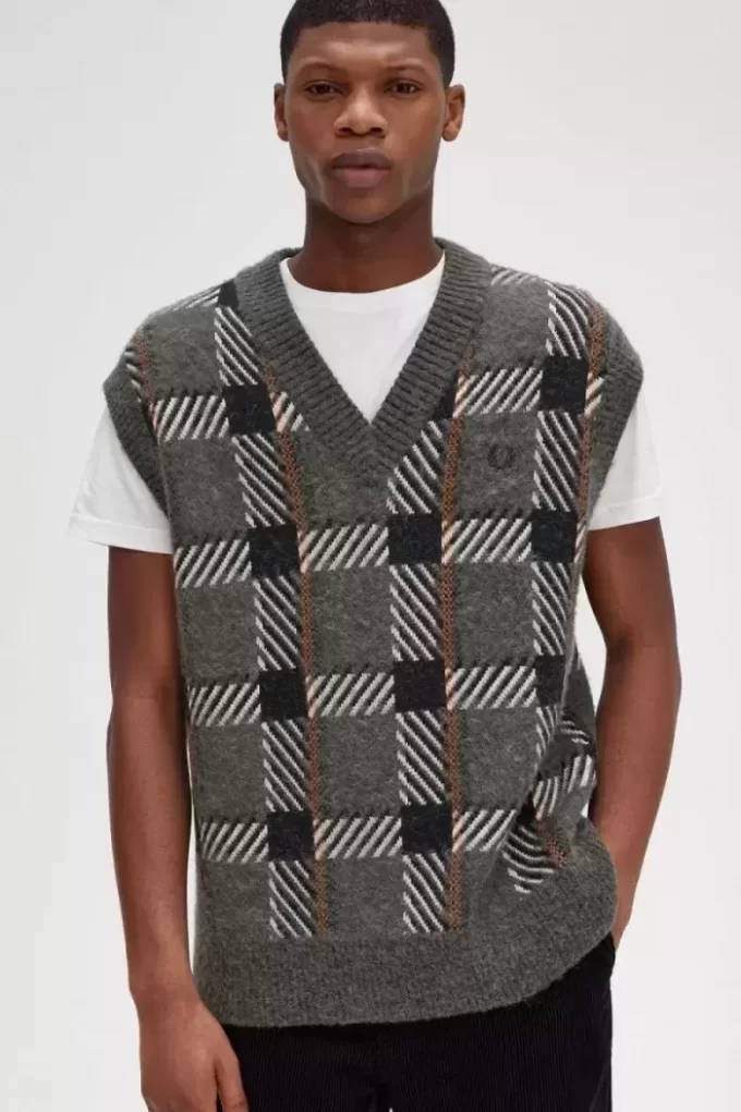 Maieuri tricotate cu model tartan glitch pentru bărbați Maieuri tricotate cu model tartan glitch pentru bărbați
