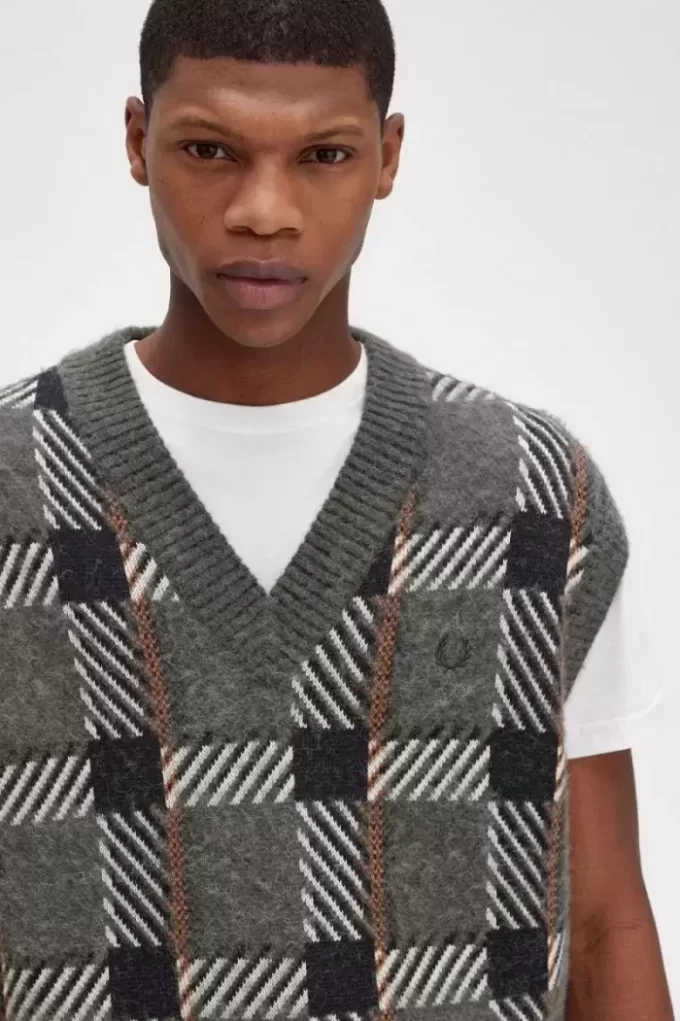 Maieuri tricotate cu model tartan glitch pentru bărbați Maieuri tricotate cu model tartan glitch pentru bărbați