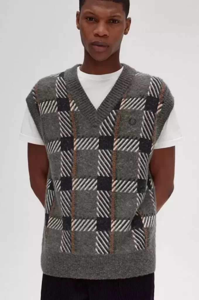 Maieuri tricotate cu model tartan glitch pentru bărbați Maieuri tricotate cu model tartan glitch pentru bărbați