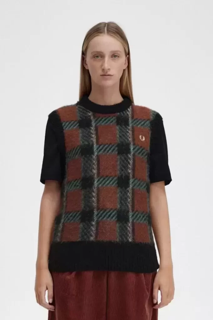 Maieuri tricotate cu model tartan Glitch pentru femei Maieuri tricotate cu model tartan Glitch pentru femei