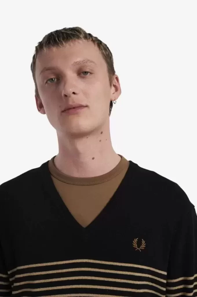 Pulover bărbătesc cu dungi din lână de miel Pulover bărbătesc cu dungi din lână de miel