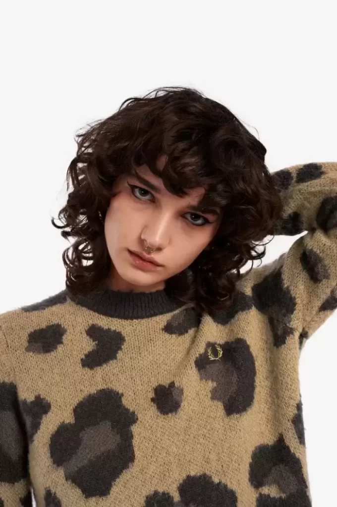 Pulover cu imprimeu leopard pentru femei Pulover cu imprimeu leopard pentru femei