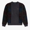 Pulover tricotat cu împletitură și panouri tartan Pulover tricotat cu împletitură și panouri tartan