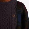 Pulover tricotat cu împletitură și panouri tartan Pulover tricotat cu împletitură și panouri tartan