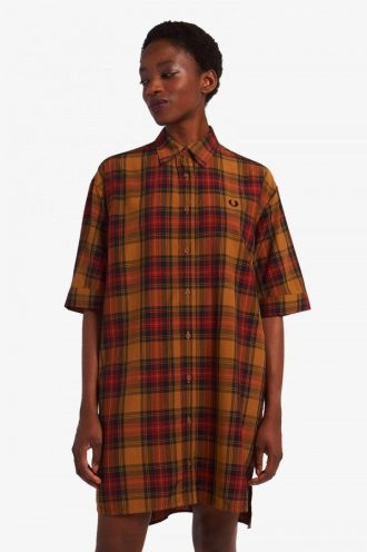 Rochie cămașă tartan cu tiv în trepte