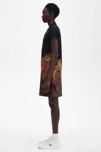 Rochie de damă cu imprimeu de palmier piqué
