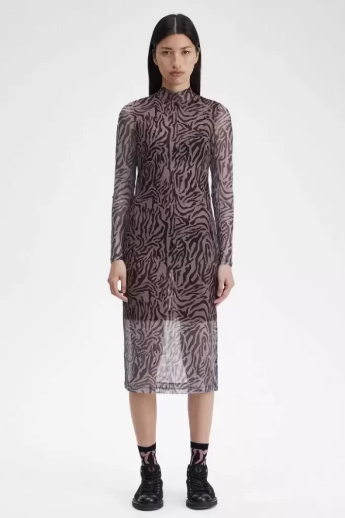Rochie de damă cu imprimeu zebră din plasă Rochie de damă cu imprimeu zebră din plasă
