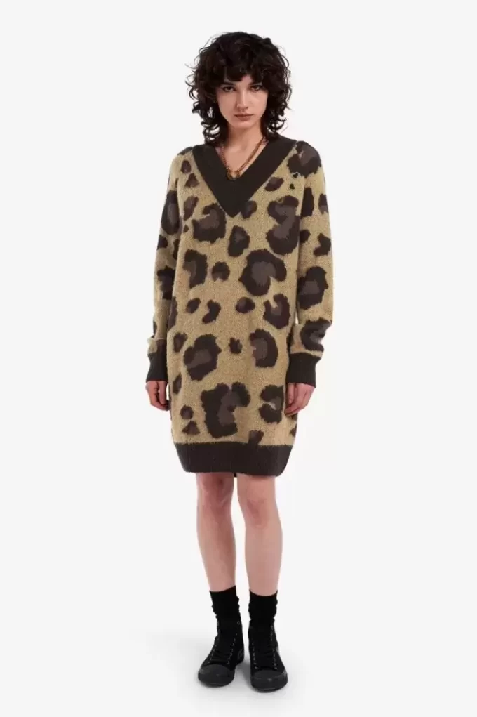 Rochie de damă tricotată cu imprimeu leopard Rochie de damă tricotată cu imprimeu leopard