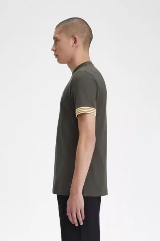 Tricou bărbătesc cu manșetă în dungi
