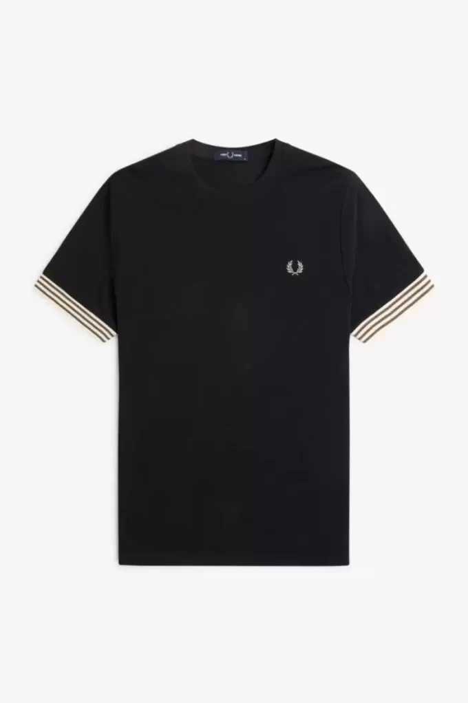 Tricou bărbătesc cu manșetă în dungi Tricou bărbătesc cu manșetă în dungi