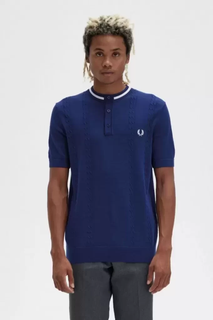 Tricou bărbătesc Henley tricotat cu cabluri Tricou bărbătesc Henley tricotat cu cabluri