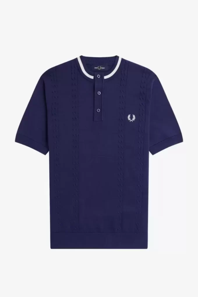 Tricou bărbătesc Henley tricotat cu cabluri Tricou bărbătesc Henley tricotat cu cabluri