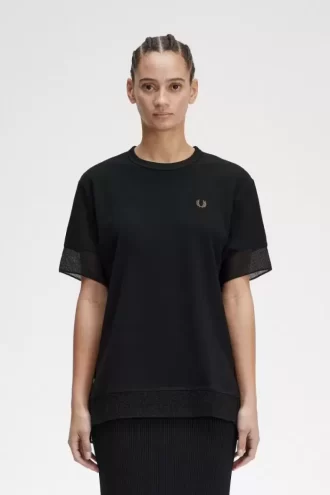 Tricou de damă cu garnitură transparentă din piqué