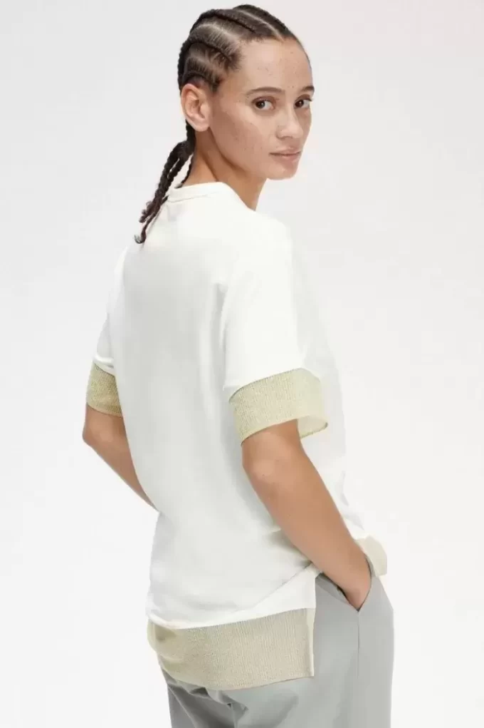Tricou de damă cu garnitură transparentă din piqué Tricou de damă cu garnitură transparentă din piqué