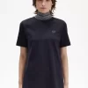 Tricou de damă cu guler înalt și garnitură Jacquard Tricou de damă cu guler înalt și garnitură Jacquard