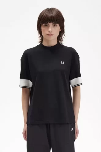 Tricou de damă cu manșetă tip piqué