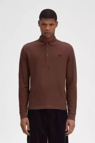Tricou polo bărbătesc cu mânecă lungă din bumbac cu model fagure de miere