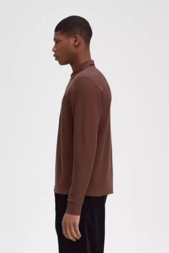 Tricou polo bărbătesc cu mânecă lungă din bumbac cu model fagure de miere