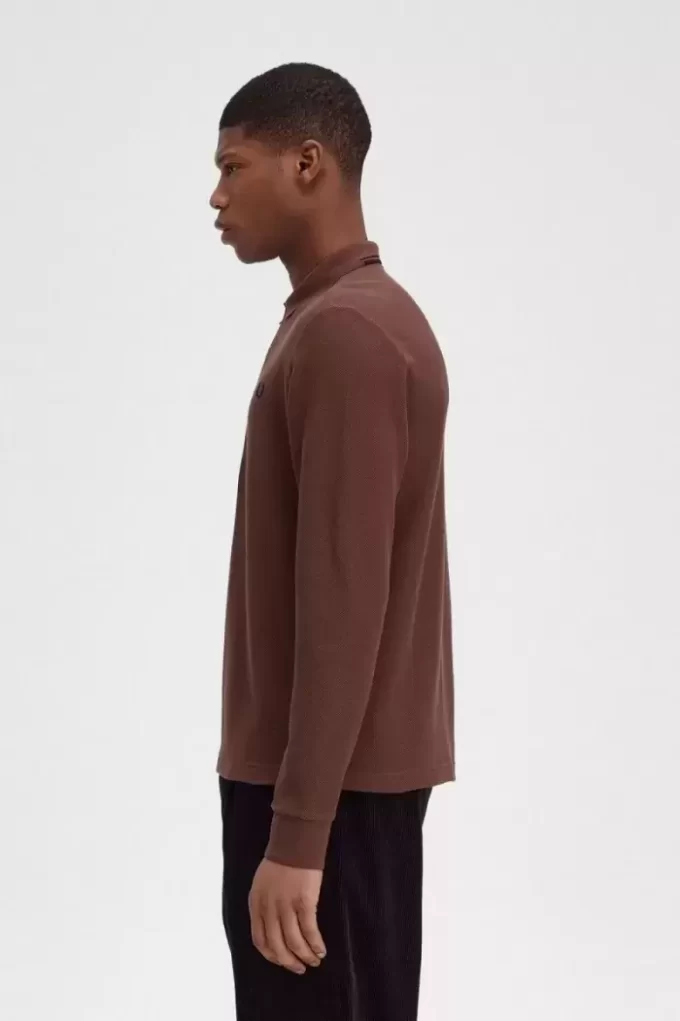 Tricou polo bărbătesc cu mânecă lungă din bumbac cu model fagure de miere Tricou polo bărbătesc cu mânecă lungă din bumbac cu model fagure de miere