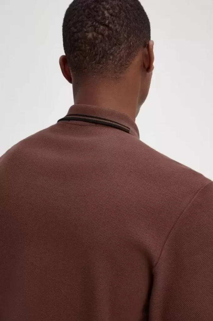 Tricou polo bărbătesc cu mânecă lungă din bumbac cu model fagure de miere Tricou polo bărbătesc cu mânecă lungă din bumbac cu model fagure de miere