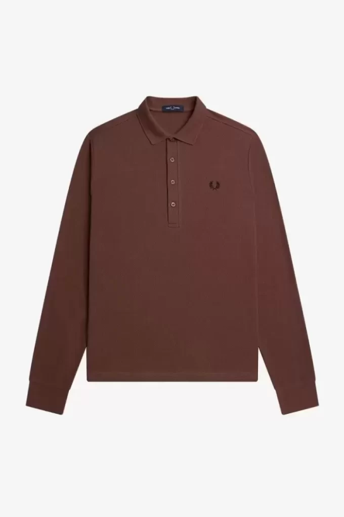 Tricou polo bărbătesc cu mânecă lungă din bumbac cu model fagure de miere Tricou polo bărbătesc cu mânecă lungă din bumbac cu model fagure de miere