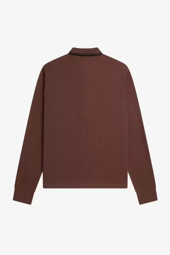 Tricou polo bărbătesc cu mânecă lungă din bumbac cu model fagure de miere Tricou polo bărbătesc cu mânecă lungă din bumbac cu model fagure de miere