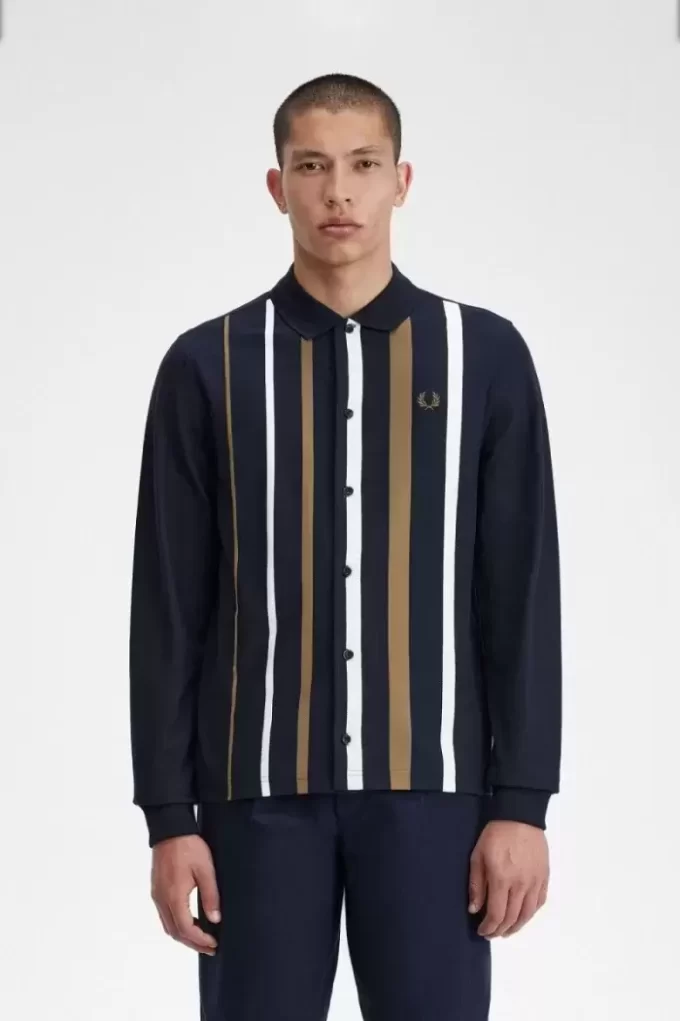 Tricou polo bărbătesc cu mânecă lungă și dungi gradiente Tricou polo bărbătesc cu mânecă lungă și dungi gradiente