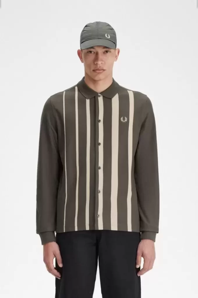 Tricou polo bărbătesc cu mânecă lungă și dungi gradiente Tricou polo bărbătesc cu mânecă lungă și dungi gradiente
