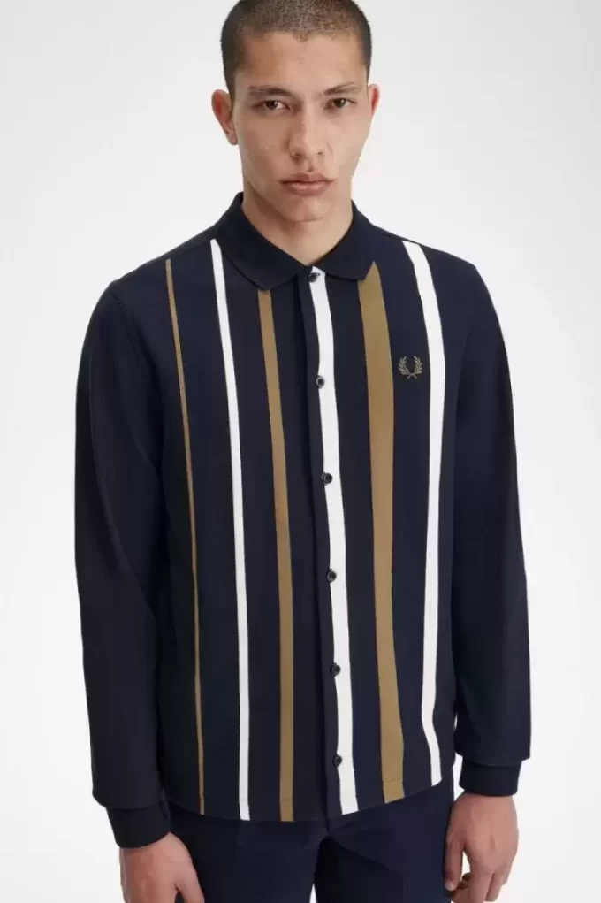 Tricou polo bărbătesc cu mânecă lungă și dungi gradiente Tricou polo bărbătesc cu mânecă lungă și dungi gradiente