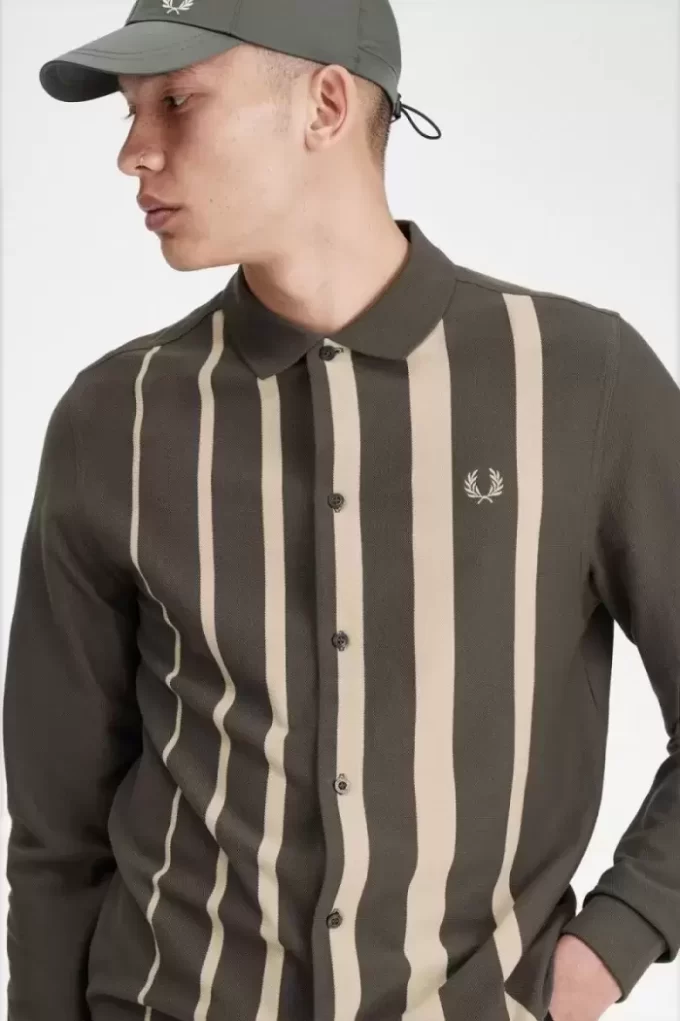 Tricou polo bărbătesc cu mânecă lungă și dungi gradiente Tricou polo bărbătesc cu mânecă lungă și dungi gradiente