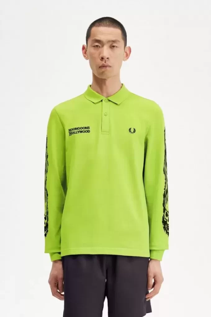 Tricou polo cu mânecă lungă și grafică Noongoons pentru bărbați Tricou polo cu mânecă lungă și grafică Noongoons pentru bărbați