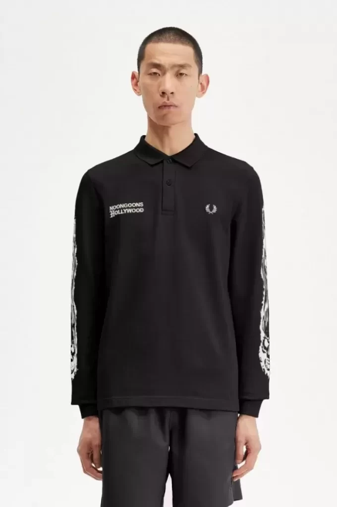 Tricou polo cu mânecă lungă și grafică Noongoons pentru bărbați Tricou polo cu mânecă lungă și grafică Noongoons pentru bărbați