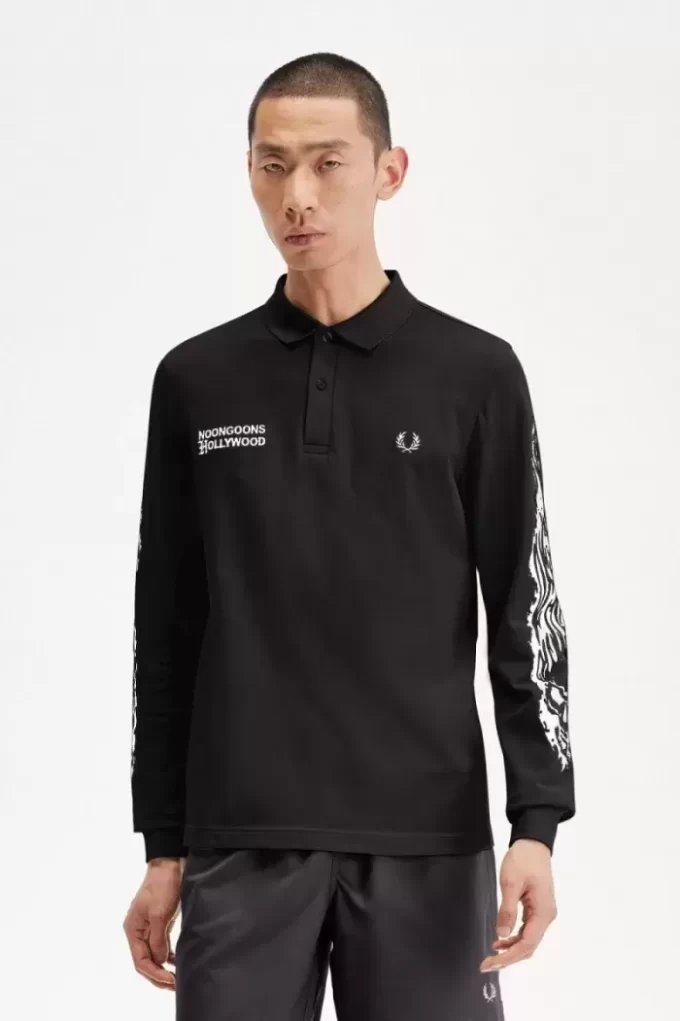 Tricou polo cu mânecă lungă și grafică Noongoons pentru bărbați Tricou polo cu mânecă lungă și grafică Noongoons pentru bărbați