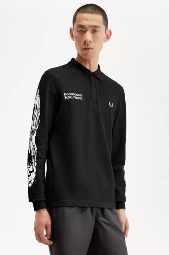 Tricou polo cu mânecă lungă și grafică Noongoons pentru bărbați Tricou polo cu mânecă lungă și grafică Noongoons pentru bărbați