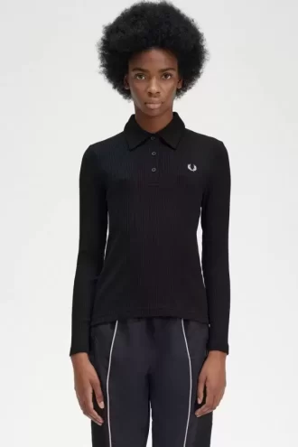 Tricou polo cu mânecă lungă și nervuri pentru femei